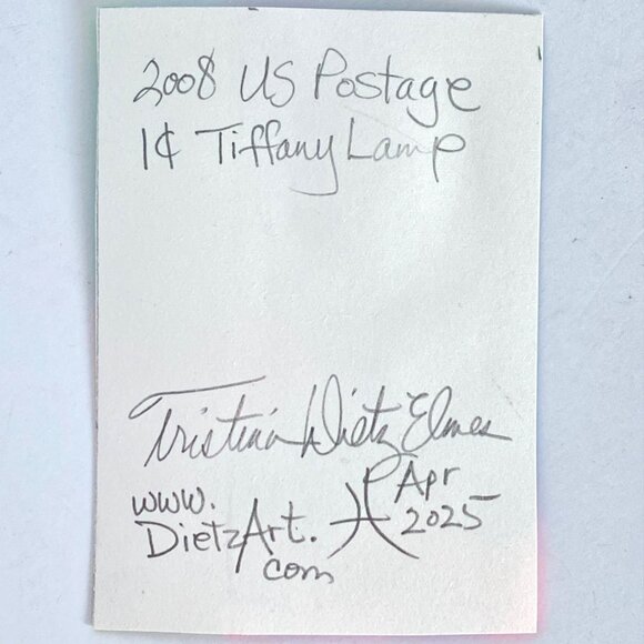 ACEO Original Art Card Acrylic Mixed Media Collage Tiffany Lamp PostageStamp ATC - Picture 3 of 3